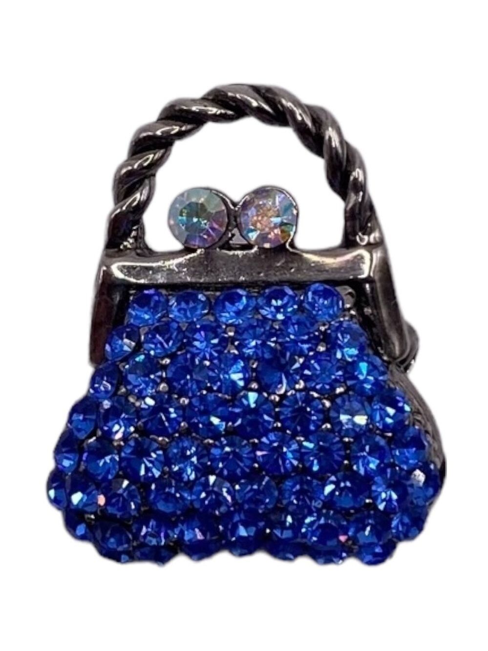 Miniature Handbag / Purse Royal Blue Brooch. Looks Vintage. SEE VIDEO!